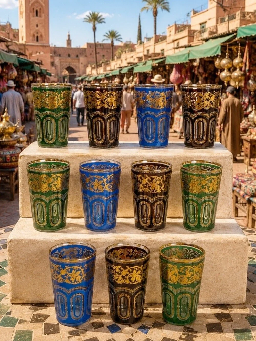 FATH Decor Set of 11 Bohemian Moroccan Venetian Gold Gilt Shot Glasses Glass